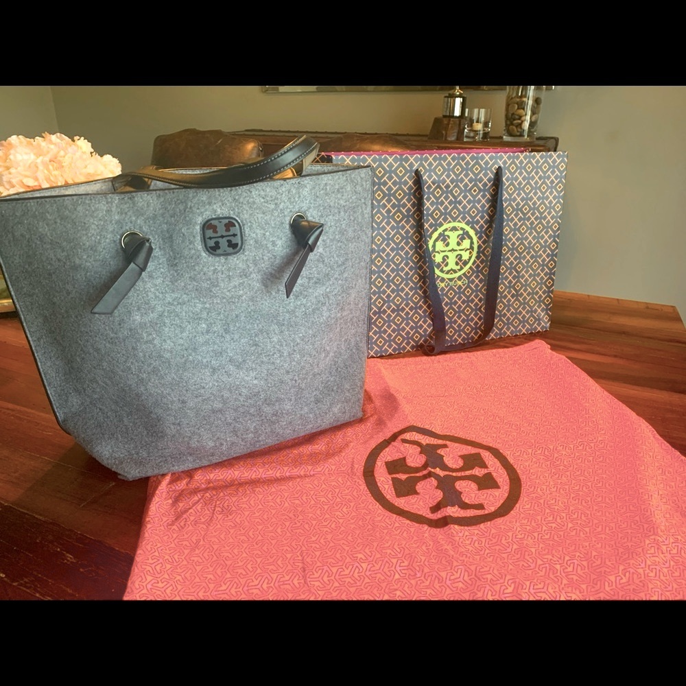 Tory Burch leather and felt tote